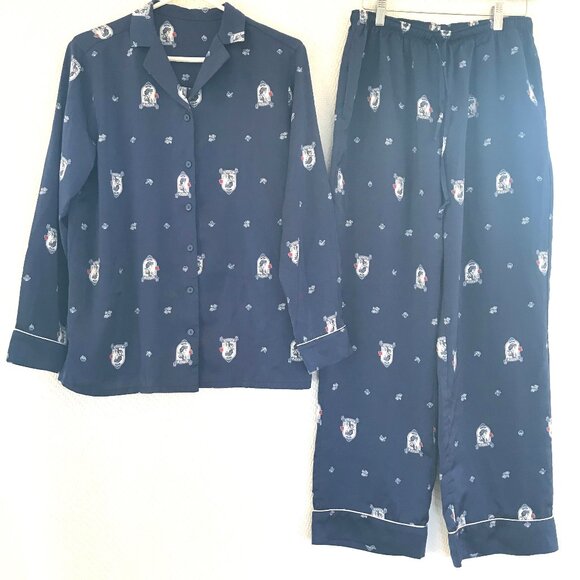 Disney Uniqlo snow white pajamas women's M navy/white button top princess satin - Picture 1 of 9